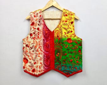 Handmade Embroidered Indian Vest | Colorful Floral Folk Waistcoat (Sleeveless)