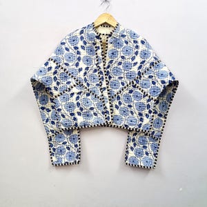 Handmade Floral Kantha Cropped Jacket | Reversible Boho Coat