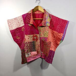 Handmade Silk Patchwork Crop Top | Upcycled Kantha Quilted Blouse