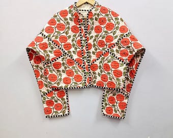 Handmade Floral Cotton Cropped Jacket | Block Print Boho Ethnic Artisan Wear