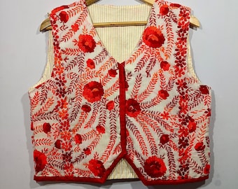 Handmade Embroidered Cotton Vest: Boho Floral Indian Waistcoat