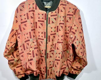 Bomberjack met geometrische print | Handgemaakte katoenen tribale bovenkleding