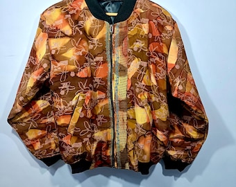 Upcycled Silk Sari Bomber Jacket | Patchwork Floral Streetwear