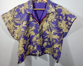 Ręcznie robiony bawełniany top Kantha | Bluzka w stylu boho z patchworkiem