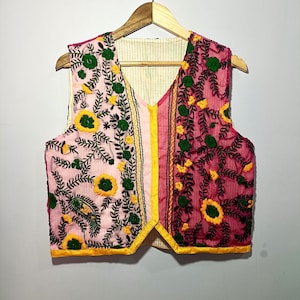 Handmade Embroidered Cotton Vest: Boho Floral Sleeveless Top