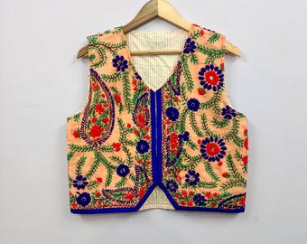 Handbestickte Blumenbaumwollweste | Boho Wendeweste