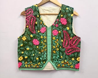 Handbestickte Blumenweste | Wende Weste aus Baumwolle