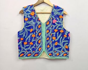 Chaleco bordado estilo bohemio: Chaqueta sin mangas con estampado floral hecha a mano