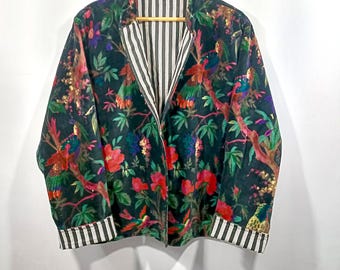 Handmade Velvet Floral Bird Jacket | Boho Open Front Cardigan