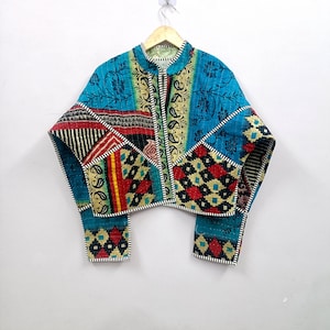 Handgemachte Kantha Baumwoll Patchwork Kurzjacke | Boho Festival Statement Mantel