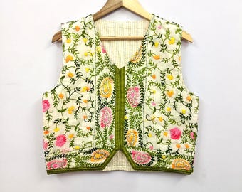 Handgemachte bestickte Baumwollweste: Boho Blumenweste