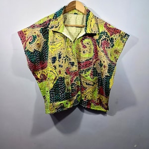 Handmade Kantha Cotton Jacket: paisley and abstract ethnic pattern, Upcycled Outerwear