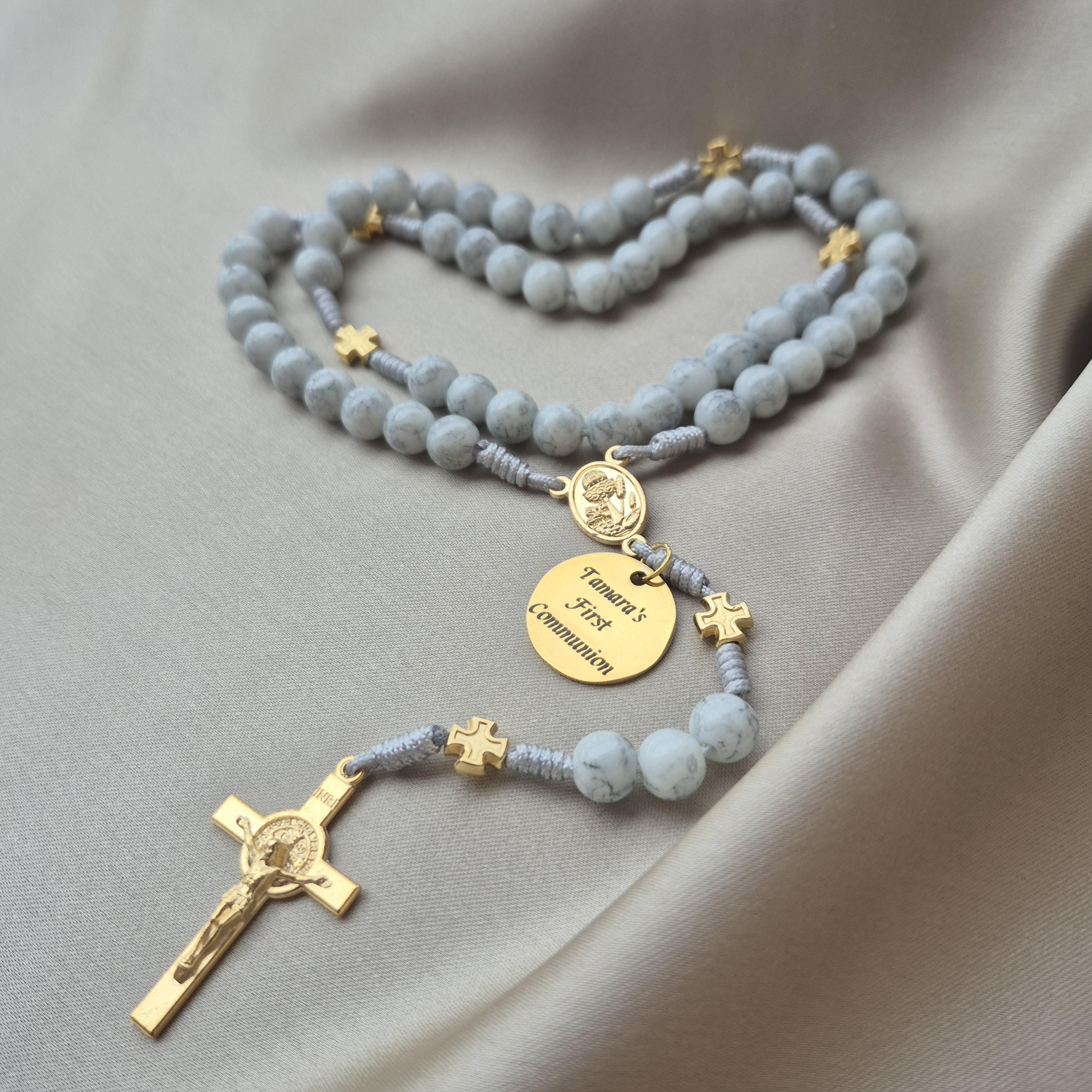 SOFIA FERRER Regali per Prima Comunione Maschio, Bracciale Bambino, Idee Regalo Prima Comunione Bambino, Braccialetto Regolabile di Pietre Naturali e Croce per Ragazzo (GIOSUE