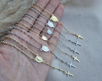 925 Silver Rosary Necklace – Beaded Rosary Jewelry – Religious Gift