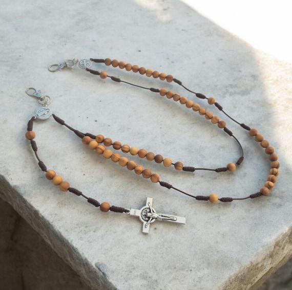St. Benedict of Nursia Belt Rosary | Olive Wood Beads From