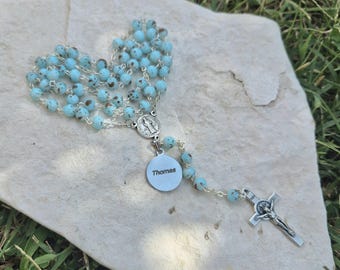 Rosario personalizado: acero inoxidable, placa personalizada, regalo católico