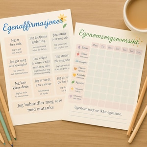 Egenomsorgsplakat & Affirmasjonskort (Norsk) – Printable PDF