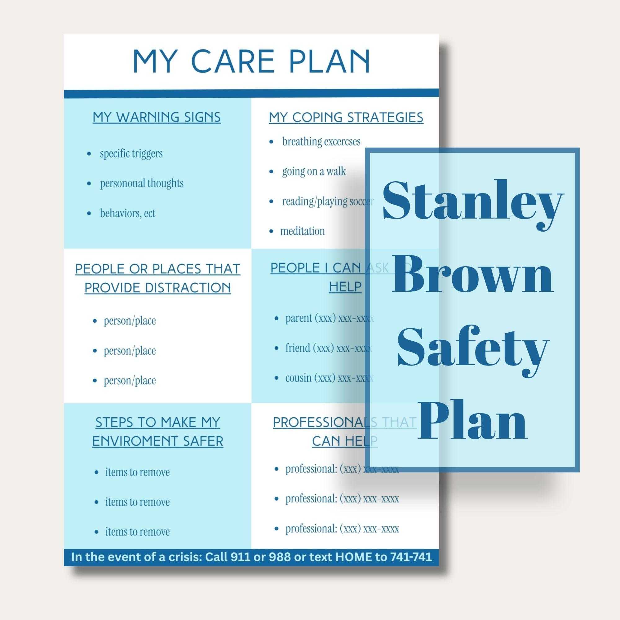 Mental Health Safety Plan Template | Blue Themed Self Care Crisis ...