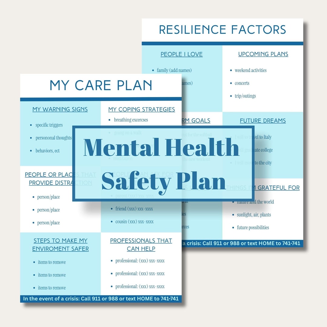Mental Health Safety Plan Template | Blue Themed Self Care Crisis ...