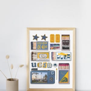 Collage de caja de cerillas de los Gauchos de la UCSB / Arte mural de álbum de recortes de la UC Santa Bárbara / Descarga digital de Isla Vista y espíritu gaucho