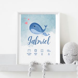 Póster de nacimiento personalizado - Estilo acuarela - Archivo PDF digital para imprimir