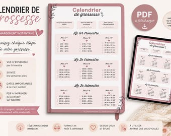 Printable Pregnancy Calendar – A4 Portrait AND Landscape Format (digital file) – 3 colors