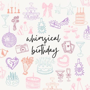 Lot Anniversaire PNG - SVG,  25 illustrations à la main, anniversaire, clipart célébration d'anniversaire pour cartes, invitations, panneaux
