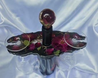 Wine Bottle & Glass Holder, Handmade Resin Wine Caddy, Personalized Wine  Gift. Real Preserved Rose, Wedding and Anniversary Gift