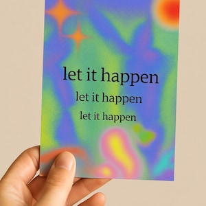 2 postales en papel A6 con ilustración Let it happen tame impala, impresión artística, indie, descargable digital, cita, afirmación, estética, color