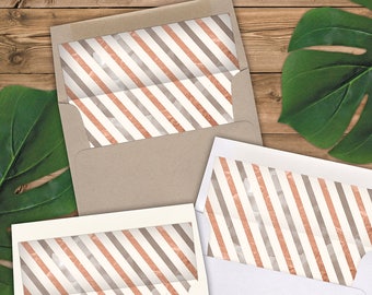 Envelope Liners A2 Size - Square Flap - Rose Gold and Pewter Airmail Stripes - Pack of 25