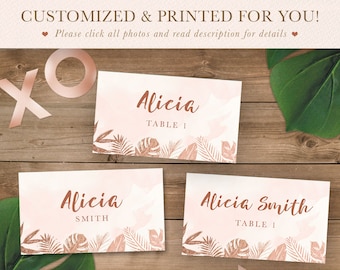 Tropical Escort Cards  /  Place Cards - for your Destination Wedding - Faux Foil and Blush Watercolor