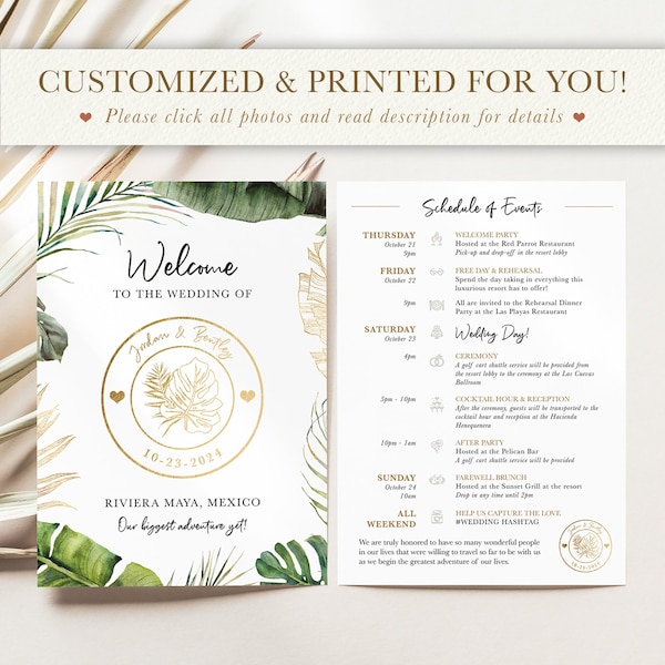 Wedding Itinerary  - Tropical Beach Green Foliage Destination Wedding Design