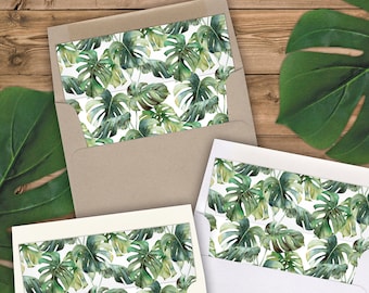 Envelope Liners A2 Size - Square Flap - Green Tropical Watercolor Foliage - Pack of 25