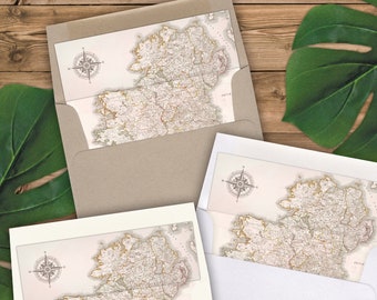 Ireland Map Envelope Liners A2 Size - Square Flap - Blush Watercolor - for your travel theme invitations - Pack of 25