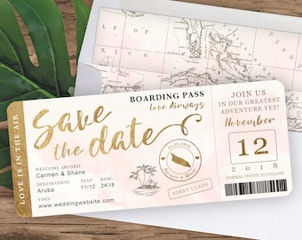 Destination Wedding Boarding Pass Save The Date Invitation In Etsy