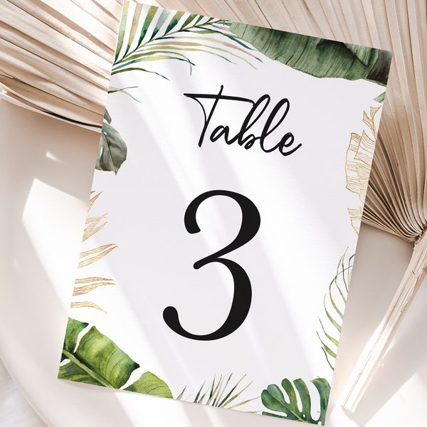 Wedding Table Numbers Tropical Palm Monstera Destination Wedding