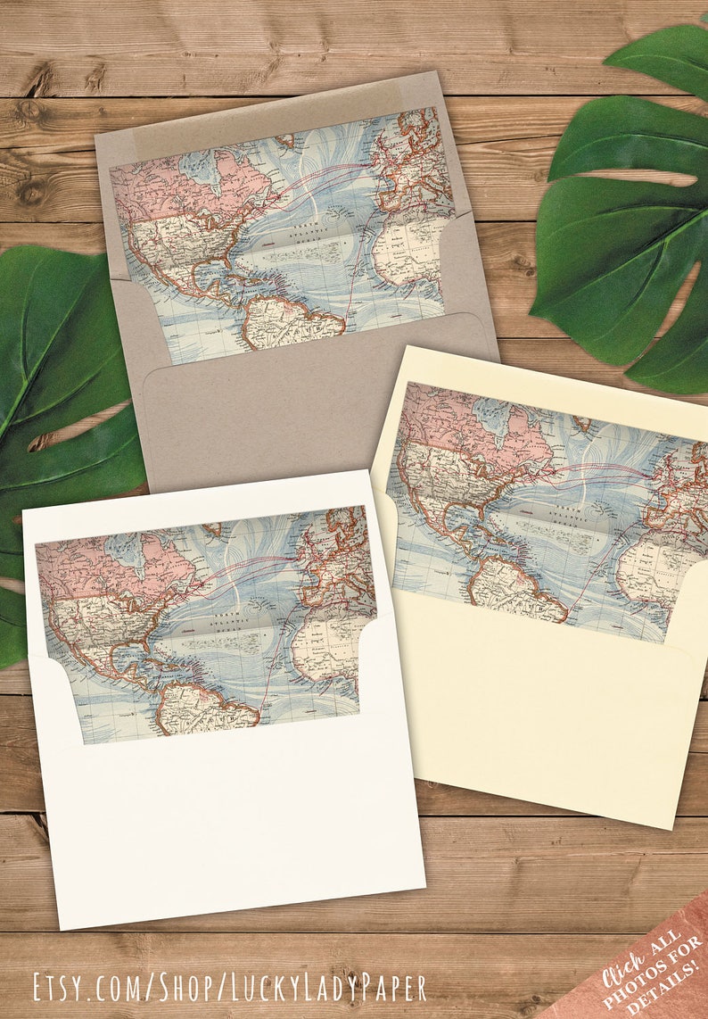 World Map Envelope Liners A2 Size Square Flap Multicolor for your travel theme invitations Pack of 25 image 1