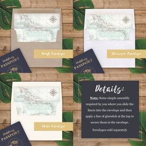 Envelope Liners A2 Size - Square Flap - Aqua Watercolor Antique Caribbean Map - Pack of 25 image 2