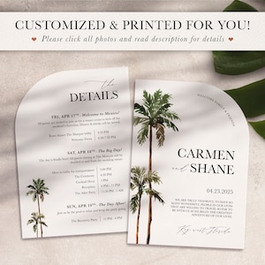 Arch Shape Wedding Itinerary Welcome Timeline Palm Destination Wedding by luckyladypaper