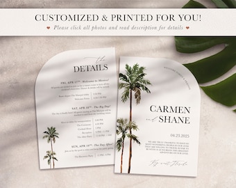 Arch Shape Wedding Itinerary Welcome Timeline Palm Destination Wedding by luckyladypaper