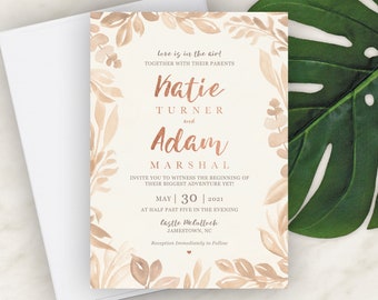 Wedding Invitation - Botanical Watercolor Invitation Set by Luckyladypaper