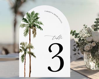 Arch Wedding Table Numbers Palm Destination Wedding Tropical