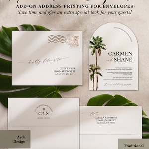 Arch Shape Wedding Invitation Palm Tree Design QR code RSVP card Luggage Tag Information card by Luckyladypaper image 4