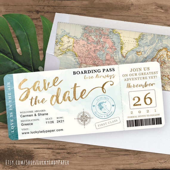Destination Wedding Boarding Pass Save The Date Or Invitation Etsy