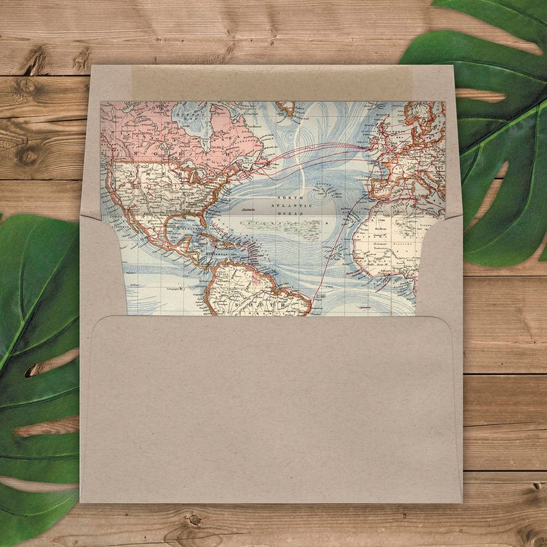 World Map Envelope Liners A2 Size Square Flap Multicolor for your travel theme invitations Pack of 25 image 3