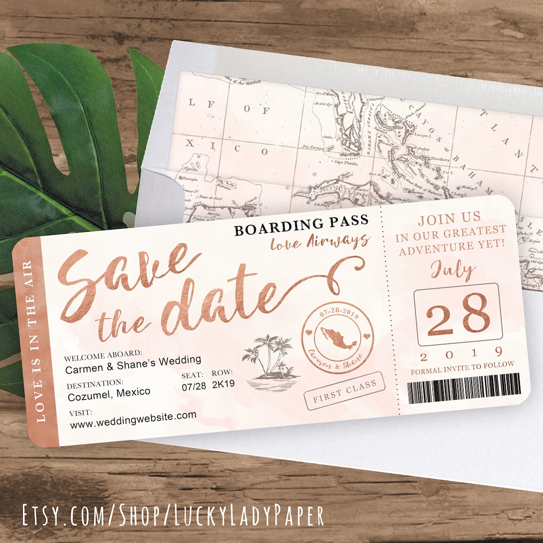 Gold Glitter Vegas Passport Save the Date Card