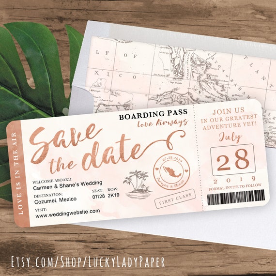 Passport and boarding pass wedding invitations