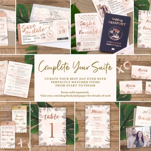 Destination Wedding Passport Invitation Set Tropical Beach Palm Leaf leaves with Green Foliage by Luckyladypaper see details to order image 9