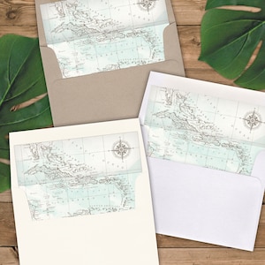 Envelope Liners A2 Size - Square Flap - Aqua Watercolor Antique Caribbean Map - Pack of 25 image 1