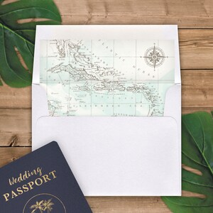 Envelope Liners A2 Size - Square Flap - Aqua Watercolor Antique Caribbean Map - Pack of 25 image 5